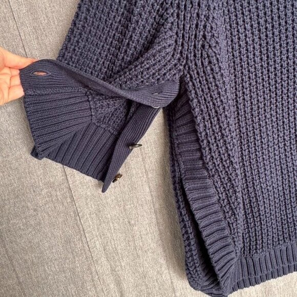 J. Crew Navy Blue Turtle Neck Chunky Knit Half Sleeve Sweater Poncho Size Large - Picture 5 of 10